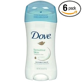 Dove Antiperspirant & Deodorant, Invisible Solid, Unscented for Sensitive Skin, 2.6-Ounce Sticks (Pack of 6)