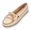 Deerskin Soft-T Moccasins by Minnetonka in Champagne