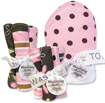 Overly Dotted 3PC Bouquet Set - Hooded Towel, Wash Cloths and Burp Cloths (Maya)