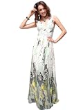 Ever Pretty Double V-neck Floral Print Chiffon Empire Pleated Prom Dress 09610, HE09610GR08, Green, 6US