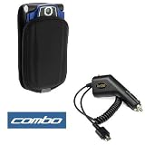 Rapid Car Charger with IC Chip + Black Vertical Wide Eva Pouch Case with Belt Clip For LG CU515, VX5400, CG180, CE110, VX8350, LX160, Flare, AX380 Wave, UX380, AX275, LX150, VX8600, AX8600 Cell Phone