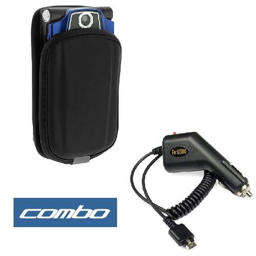 Rapid Car Charger with IC Chip + Black Vertical Wide Eva Pouch Case with Belt Clip For LG CU515, VX5400, CG180, CE110, VX8350, LX160, Flare, AX380 Wave, UX380, AX275, LX150, VX8600, AX8600 Cell Phone
