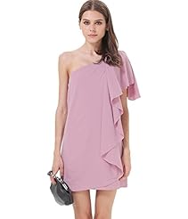 Sexy Chiffon  Asymmetric General Print Short Shift One Shoulder Sleeveless  Dress With Ruffles