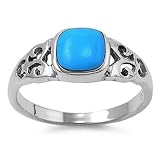 Sterling Silver Ring W/ Turquoise Stone - Square - 2mm