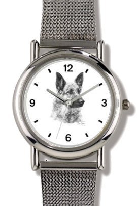 GERMAN SHEPHERD DOG (MS) - WATCHBUDDY® ELITE Chrome-Plated Metal Alloy Watch with Metal Mesh Strap - Large Size (Men's or Jumbo Women's Size)