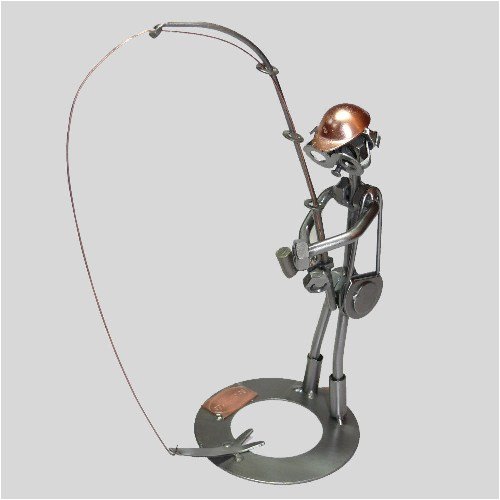 SCHRAUBENMÄNNCHEN Angler stehend mit Fisch angeln * handmade * jedes ein Unikat