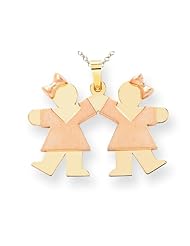 The Kids® Small Double Girls Engraveable Charm / Pendant in 14 kt Rose and Yellow Gold