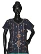 Midnight Blue Tunic Yoga Cotton Kurti Clothing of India Casual Summer Dresses Designer Embroidery Size L