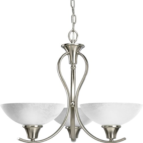 Progress Lighting P4064-09 3-Light Chandelier with Oval Tubing and Etched Watermark Glass, Brushed Nickel