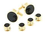 JJ Weston gold plated cufflinks and shirt stud set with onyx with presentation box. Made in the U.S.A