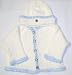 Knitted on Hand Knitting Machine Natural Chenille Hand Crochet Finished with Blue Chenille Infant Boys Cardigan, Hat Set