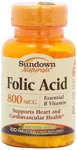 Sundown Naturals Folic Acid, 800 mcg, 100 Tablets (Pack of 6)