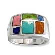 .925 Silver & Multi-Stone Inlay Ring Sizes 6-8