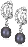 Sterling Silver Dyed Black Freshwater Cultured Pearl and White Topaz Drop Earrings