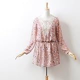 SALE!大注目　衿レース　ファンシー柄ワンピース【ピンク】