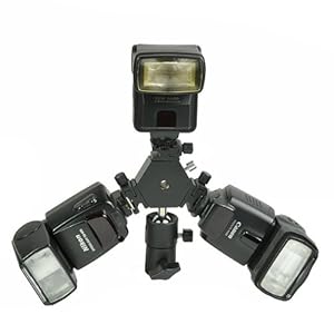 ePhoto H6704 Triple Hotshoe Mount Flash Bracket 3-Way with Umbrella holder for Nikon Canon Pentax Sigma