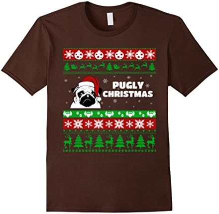 Men's Ugly Christmas sweater for Pugly lover - Pug T-shirt Medium Brown