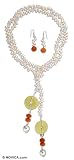 Pearl and jade jewelry set, 'Romance' 3.4' L