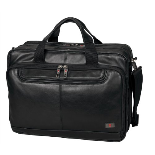 Architecture 2.0 Parliament Expandable Brief with Removable Laptop Sleeve in Black Leather