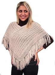 Handmade Lightweight Artisan Alpaca Natural Fiber Poncho - Natural Oatmeal (Petite Size)