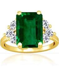 18K Yellow Gold Emerald Cut Emerald Ring With Sidestones