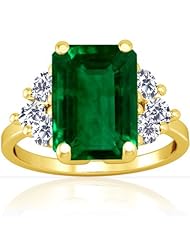 14K Yellow Gold Emerald Cut Emerald Ring With Sidestones