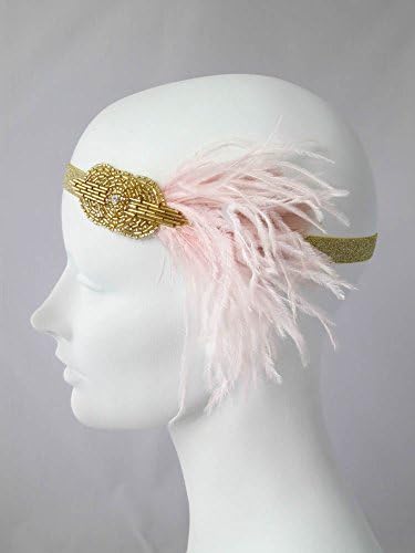 Mini Deco Flapper Headband With Beaded Applique Gold &amp; Pink