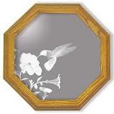 Decorative Etched Mirror - Hummingbird Art Etching, Octagon Solid Oak Framed Wall Mirror