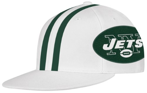 NFL Men's New York Jets End Zone Flat Visor Flex Hat - Tw79Z (White, Large/X-Large)