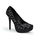 Sequin Stiletto High Heel Platform Pump Black