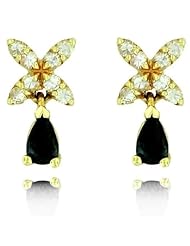 14k Yellow Gold Blue and White Sapphire Gemstone Earrings, Birthstone of September
