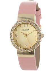 Breda Womens 2368-gold/pink "Jennifer" Gold-Tone, Pink faux leather, and Rhinestone Watch