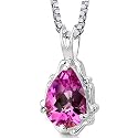 Imperial Beauty: Sterling Silver Pear Shape Checkerboard Cut Pink Sapphire Pendant with 18 inch Silver Necklace and Free Shipping