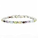 Glamorous Multi Color Genuine Citrine, Blue Topaz, Amethyst, Peridot and Garnet Sterling Silver Tennis Bracelet