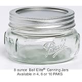 6 PAK - 8 oz. Ball Elite Canning Jars with lids: Treated by the HercuGlass process to be... by