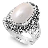 Sterling Silver 20mm Oval Mabe Pearl Stone Ring (Size 7 - 9)