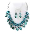 Turquoise Shell Silver Necklace and Earrings Set Fashion Jewelry
