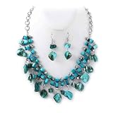 Turquoise Shell Silver Necklace and Earrings Set Fashion Jewelry