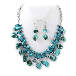 Turquoise Shell Silver Necklace and Earrings Set Fashion Jewelry