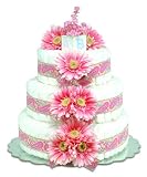 Baby Diaper Cake: Pink Daisies (2 or 3 Tiers)
