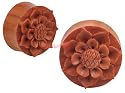 PAIR Organic Hand Carved WOOD Flower Plugs 11mm 7/16"