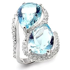 CZ Cocktail Rings - Pear Cut Duo Aquamarine CZ Cocktail Ring 