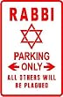 RABBI PARKING jew hebrew novelty NEW sign