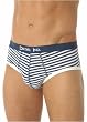 Diesel Stripe y-front brief with solid navy logo waistband