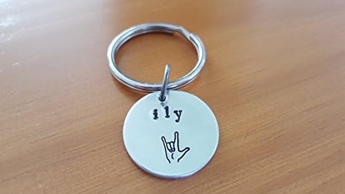 ASL ILY stamped keychain, ASL key holder, customized keychain, I love you sign language, silver color metal keychain, stamped keychain