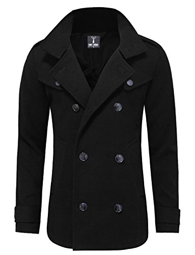 Tom s Ware Mens Stylish Fashion Classic Wool Double Breasted Pea Coat TWCC06-BLACK-L/X-LARGE