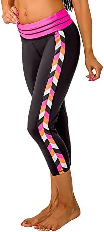 Devon Maryn Women's Chevron Yoga Capris (Medium, Black/Pink)