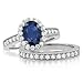 Milgrain Natural Sapphire Diamond Engagement Wedding Ring Bridal Set 18k White Gold Halo Ring (G, SI1, 2.26 cttw), 8x6mm, Certificate of Authenticity