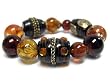 Gold Burnished Bronze Brown Marble Glass Ball Stretch Bracelet
