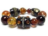 Gold Burnished Bronze Brown Marble Glass Ball Stretch Bracelet